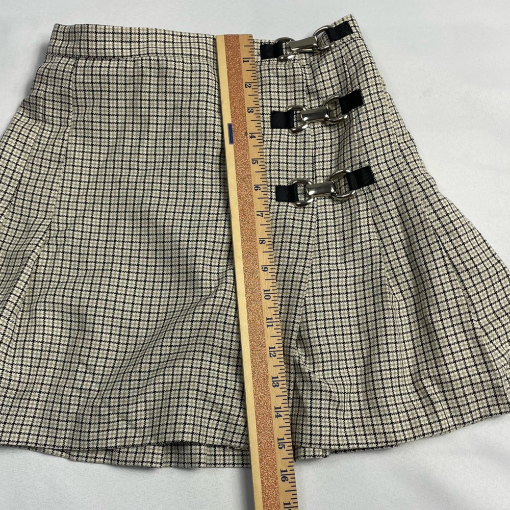 MGR Plaid Mini Skirt 3 Ivory Pleat Schoolgirl Harajuku Prep Grunge Academia - Picture 11 of 13